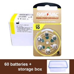 60pcs Rayovac Peak Hearing Aid Batteries 10 A10 10A P10 PR70 for CIC In Canal Hearing Aids 1.45V Zinc Air Button Battery w Box