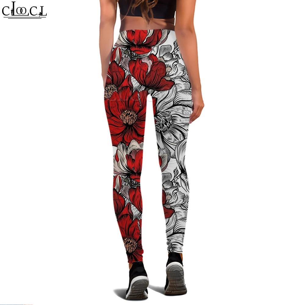 Cloocl harajuku sem costura legging floral impressão calças de cintura alta leggings de fitness feminino y2k roupas tornozelo comprimento calças