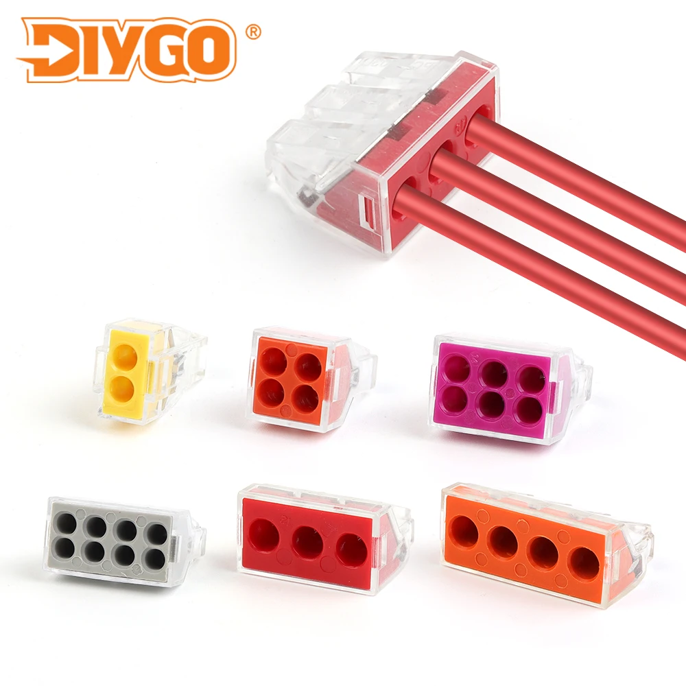 10PCS Mini Wire Connectors 2/3/4/6/8 Ports Quick Push-in Terminal Block Compact Conductor Connector For Hard Wires AWG18-14