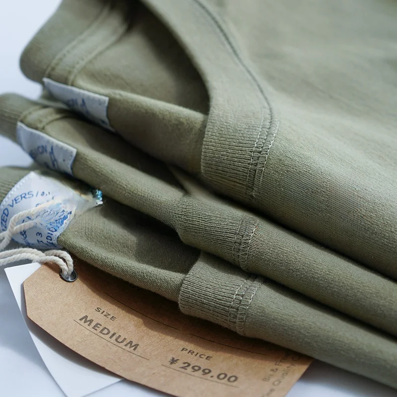 Retro round Neck Short Sleeve T-Shirt Pure Cotton Vintage Print USMC Khaki Military Green Half Sleeve Body T-Shirt for Men