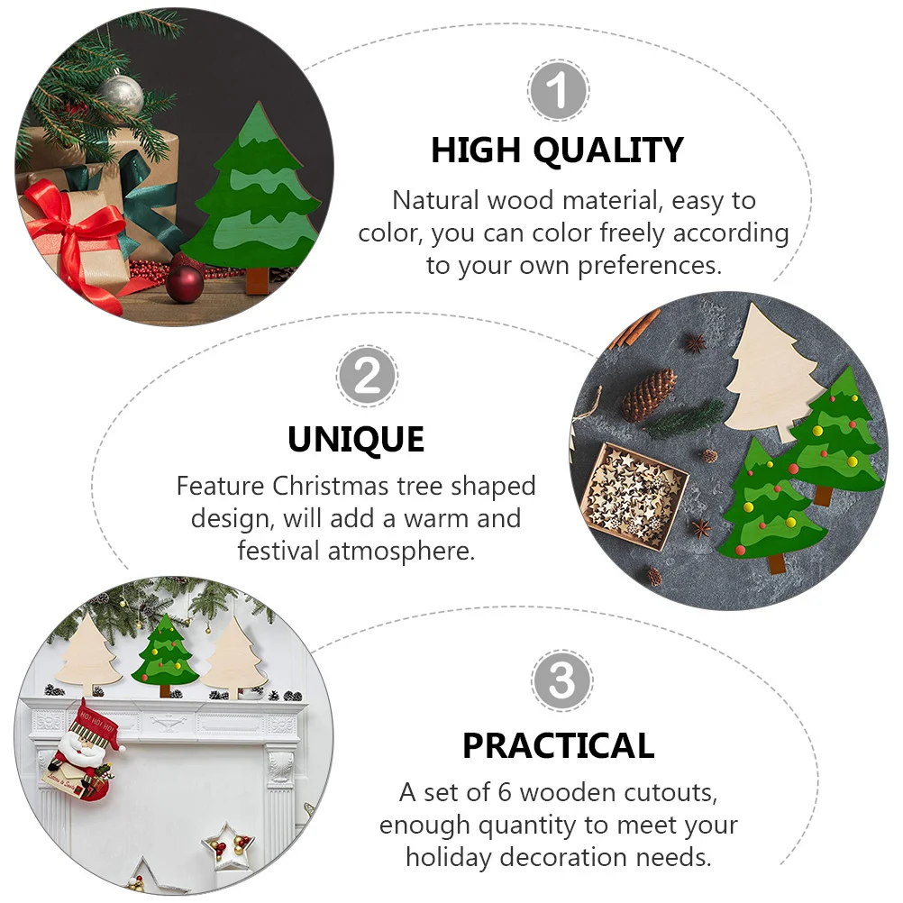 

6Pcs Wooden Christmas Tree Cutouts Unfinished Natural Wood Xmas Party Decor DIY Christmas Decorations Unfinished Wood Ornaments