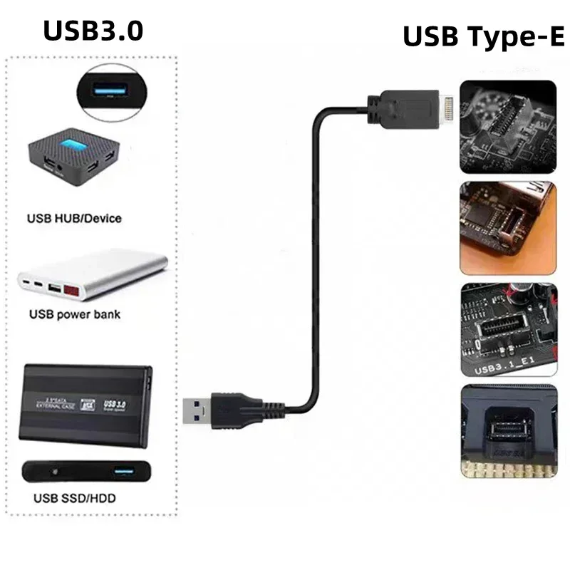 Câble de connexion de carte mère haute vitesse, USB 3.1 Type-E, panneau avant mâle vers USB 3.0 mâle AM, 5Gbps