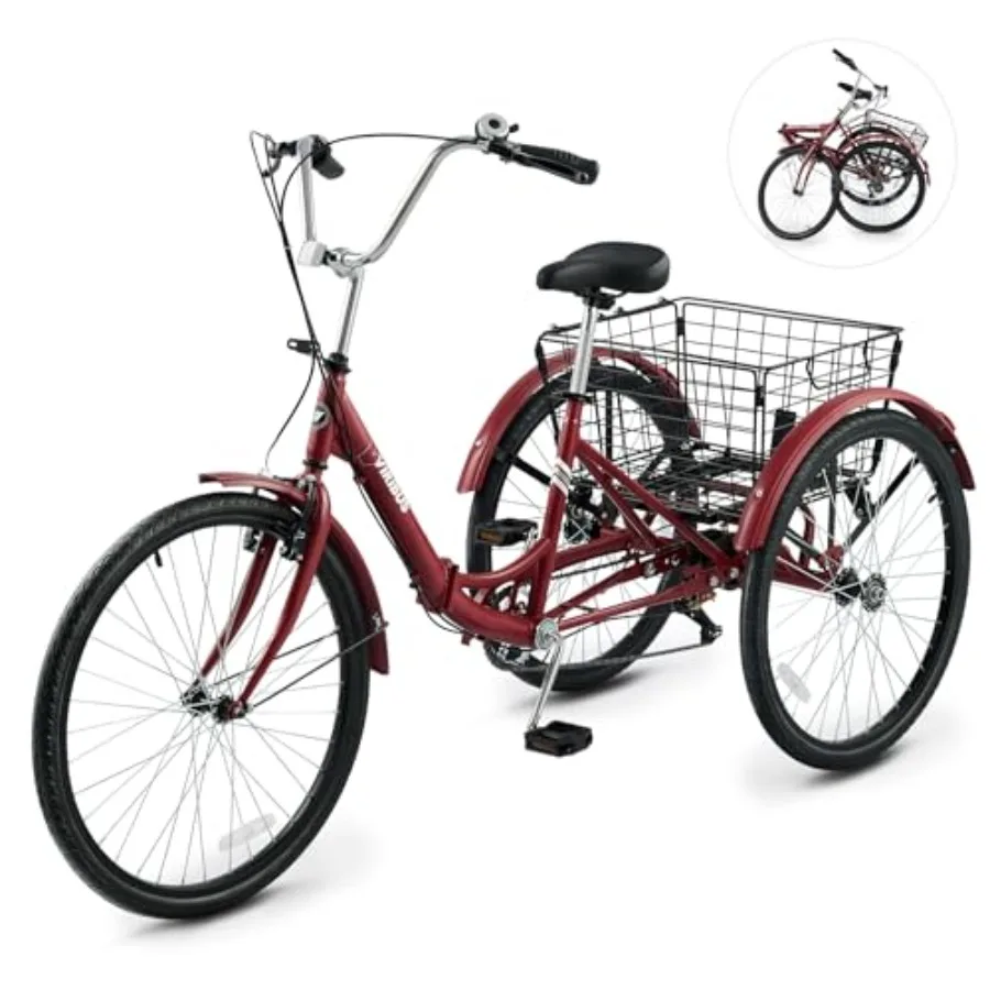 

Folding Tricycle for Adults 7 Speed Foldable Adult Tricycle with Removable Wheeled Basket Folding 3 Wheel Bikes for Women Men S