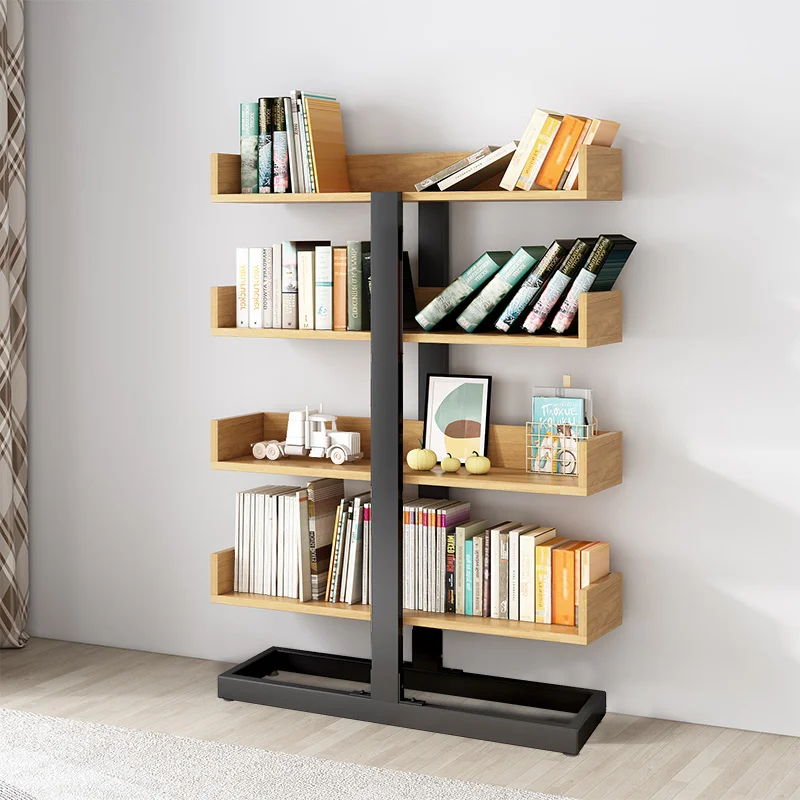 Custom Wood Shelf Storage Rack Living Room Furniture Metal Frame Bookshelf with Wood Shelves for Home