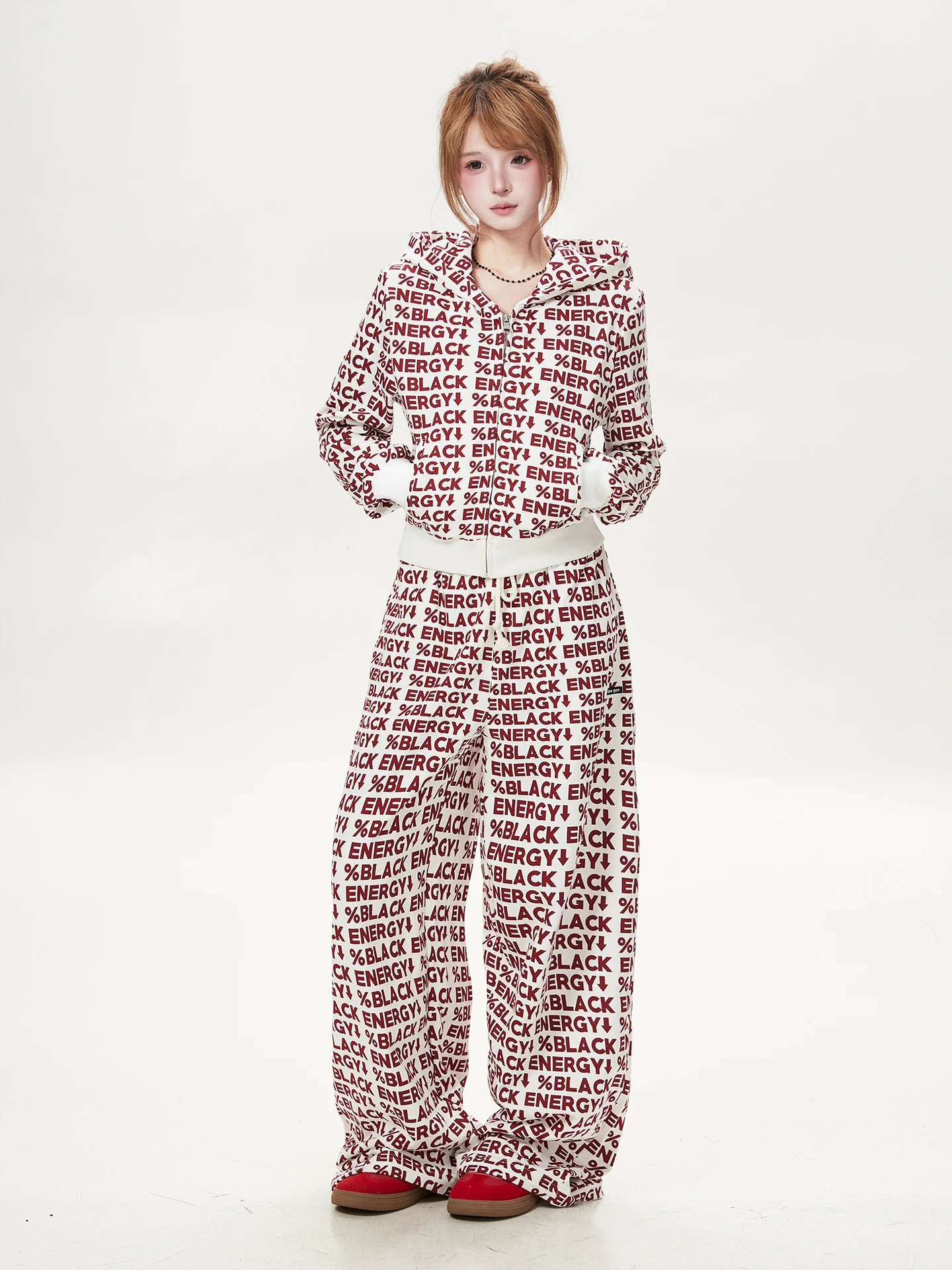 Ant American Retro Letter Print Two-Piece Set Casual Loose Women's Autumn Outfit Matching Set Comfortable Cotton Blend