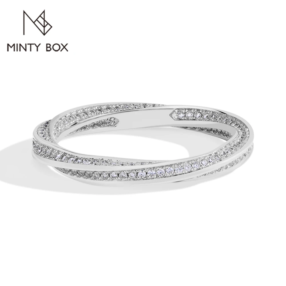 MINTYBOX S925 Sterling Silver Moissanite Band Wedding Ring for Women Lab Diamond Stackable Rings Luxury Fine Jewelry Gift