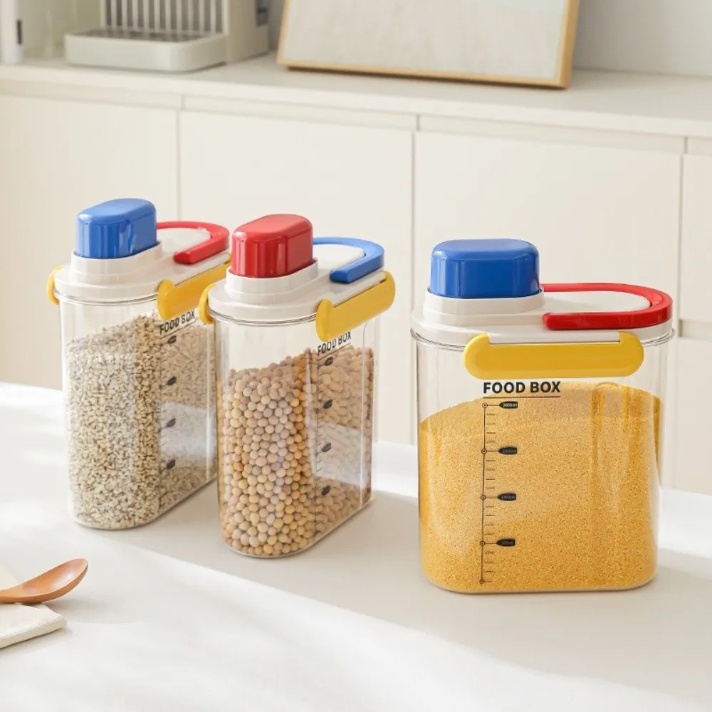 Fridge Organizer Cereal Storage Box Dust-proof Transparent Food Sealed Jars Plastic with Measuring Line Sealed Canister