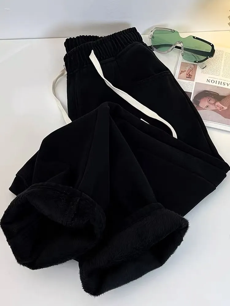 

Прямые джинсы Thiened Fce для девочек, осенне-зимние теплые повседневные вельветовые брюки с высокой талией, детская модная одежда