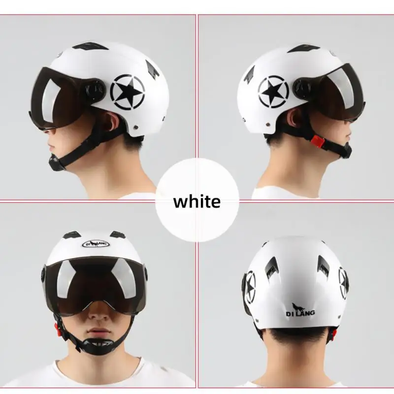 Мужской мотоциклетный шлем, Женский полушлем с открытым лицом для электромотора, автомобиля, скутера, велосипеда, защитная шляпа с очками