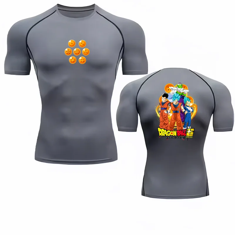 Bandai Dragon Ball Super Team Print Double-sided Compression T-shirt Men Anime Fitness Gym Quick Dry Sportswear Breathable Top