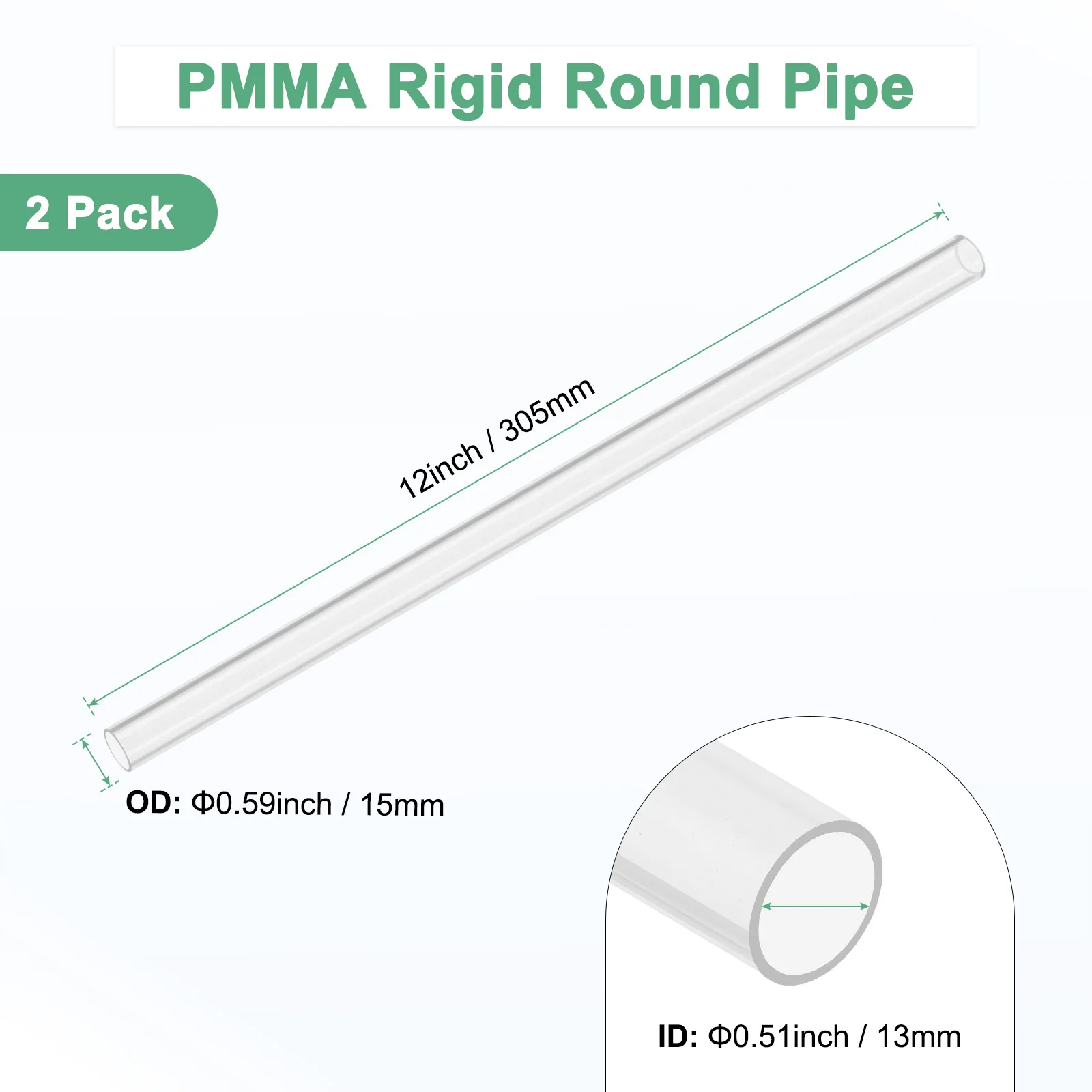 2 قطعة 305 مللي متر أنبوب أكريليك شفاف أنبوب بلاستيكي مستدير جامد لمصابيح نظام تبريد المياه نوافير أحواض السمك عرض موقف