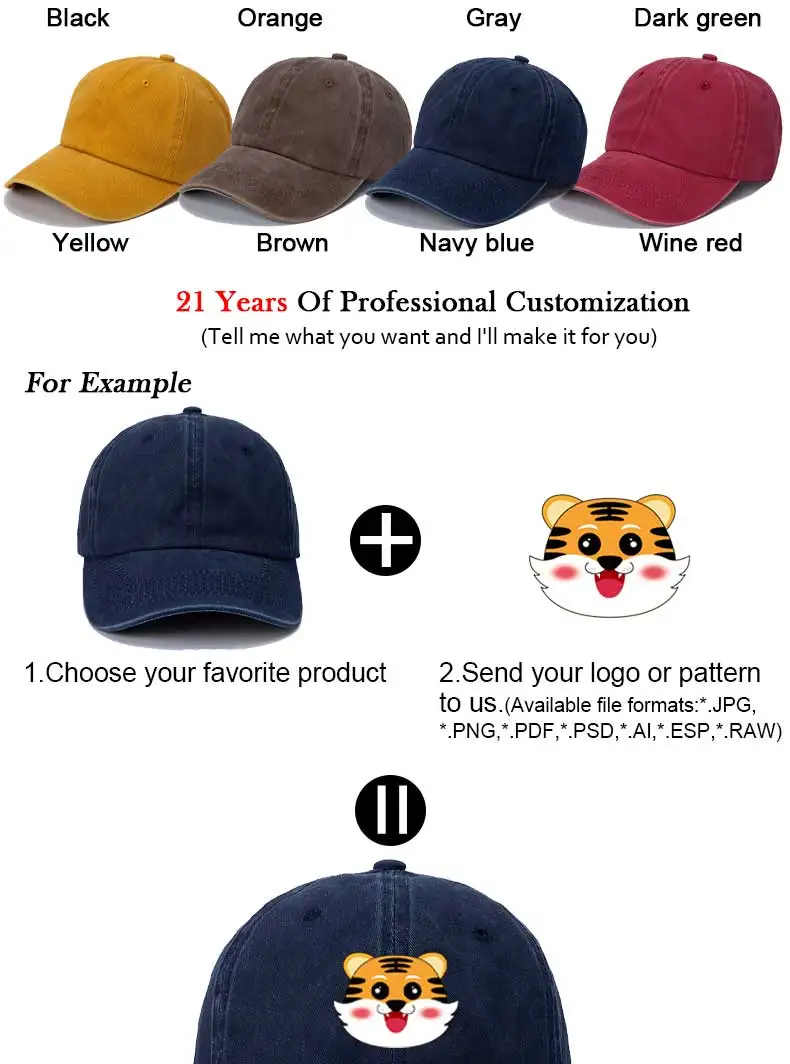 Maßgefertigte Baseballkappe Herren Outdoor-Kappe aus Gewaschener Baumwolle Sonnenschutz-Mütze Weiche Kappe mit Individueller Stickerei Logo Damen-Kappe – Detail 2
