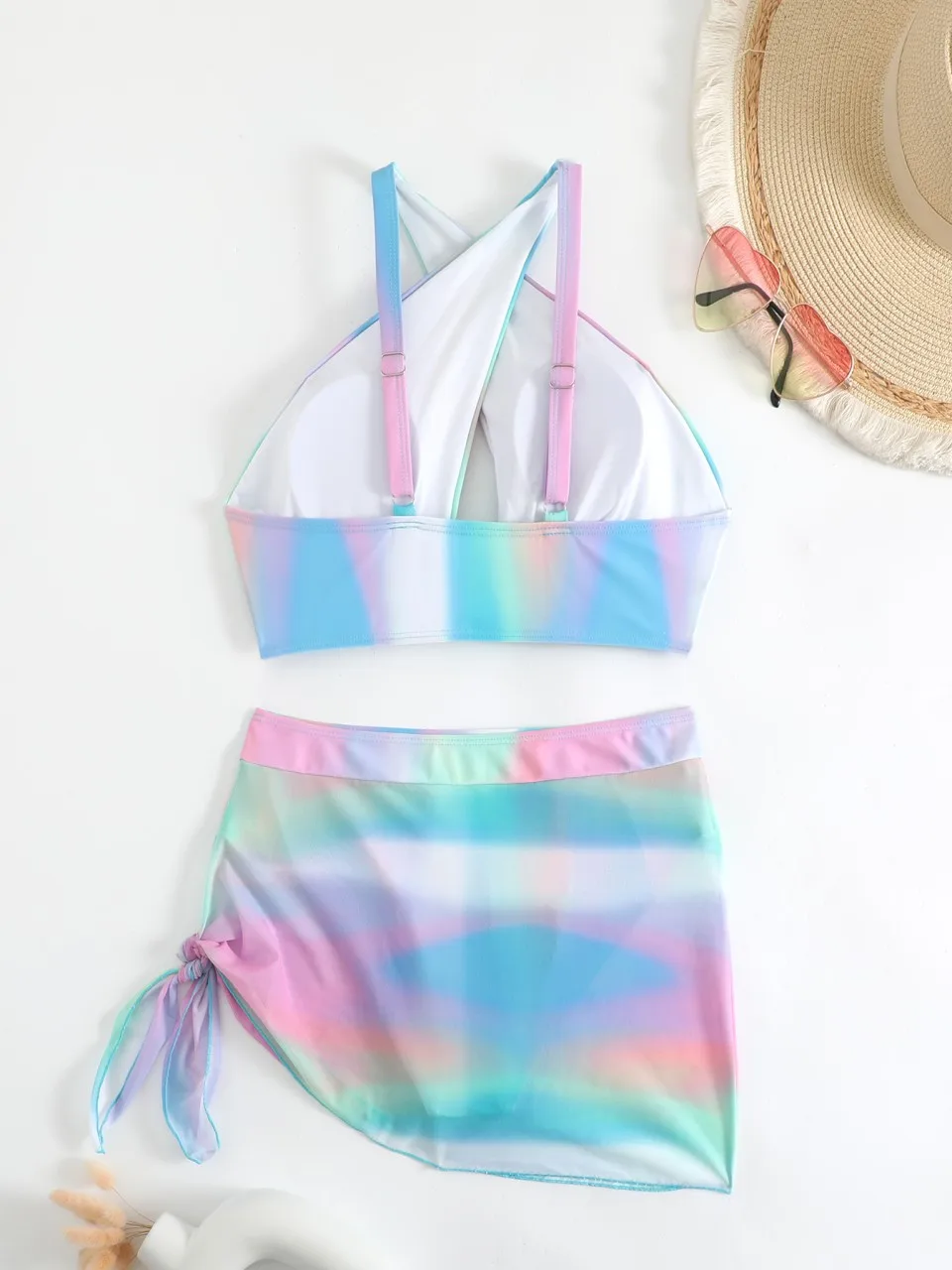 Crisscross BIkini Swimsuit With Beach Skirt 2025 Women Padded Print Swimwear Summer Female Bathers Bathing Swimming Swim Suit