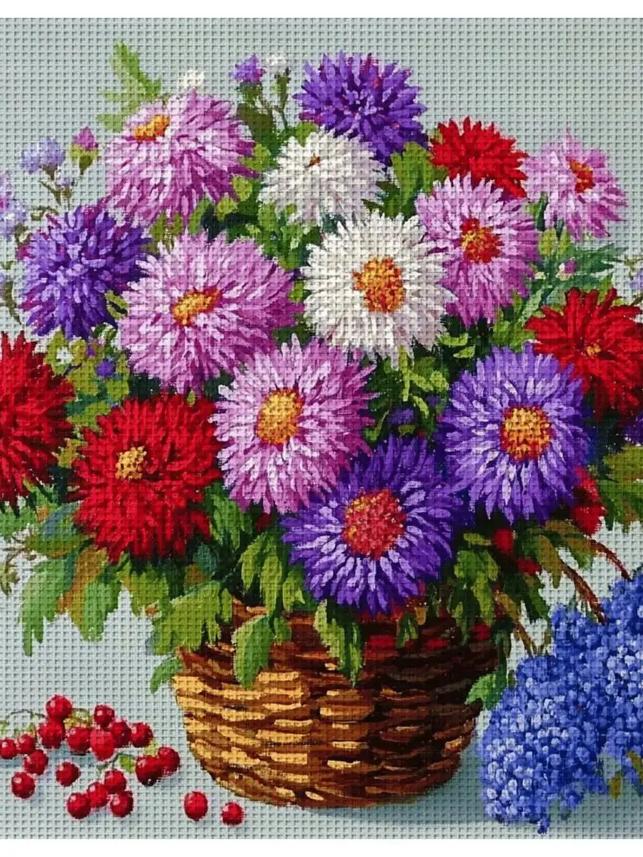 1 Stück 40X40CM/15,74 Zoll Blumen-Stempelkreuzstich-Set DIY-Kit 11CT/14CT DIY Stickerei-Set DIY Kreuzstich-Set – Detail 1