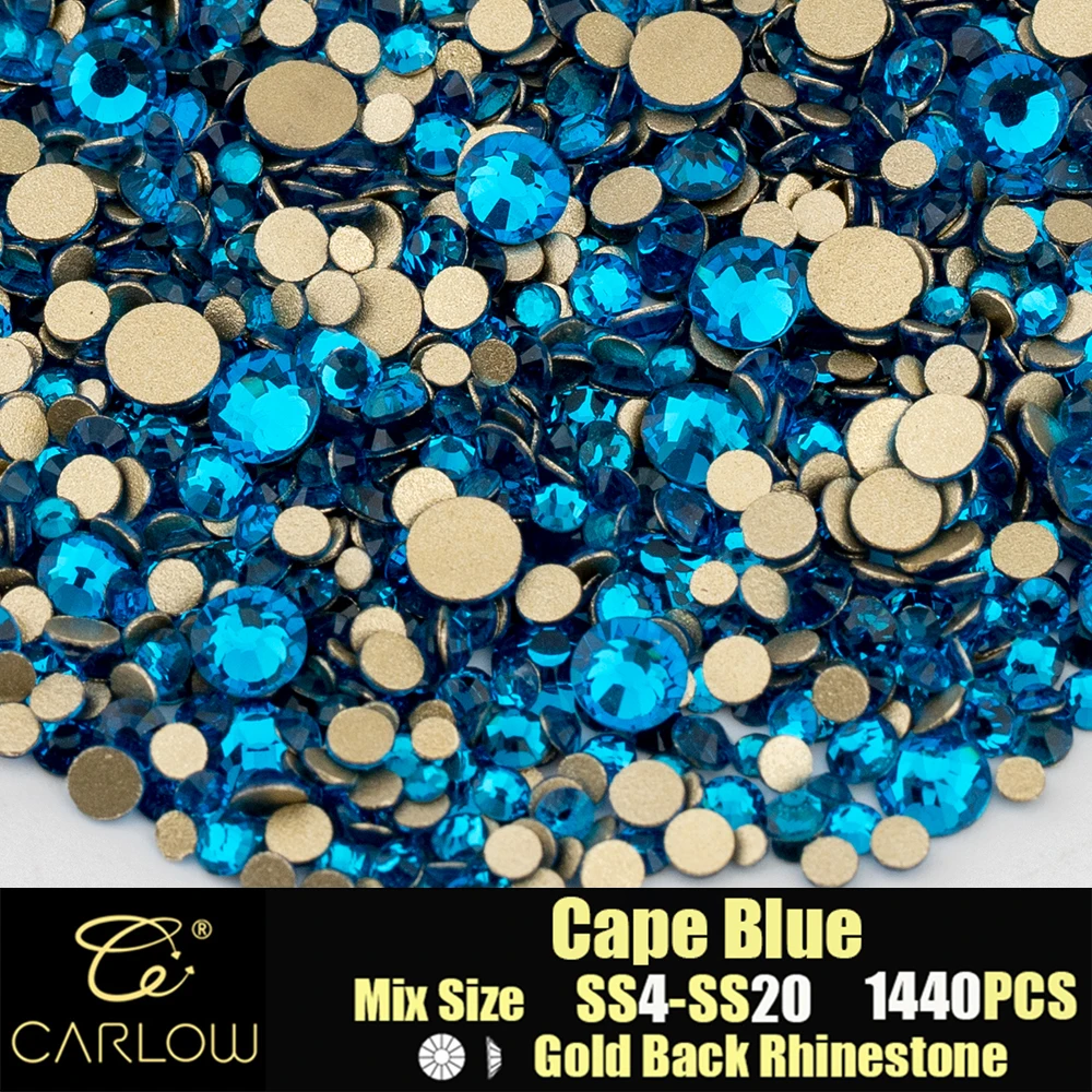 CARLOW SS4-SS20 Cape Blue Glass Non Hotfix Rhinestones AAAAA High Quality Gold Back Crystals Diamond for Decoration JD-029