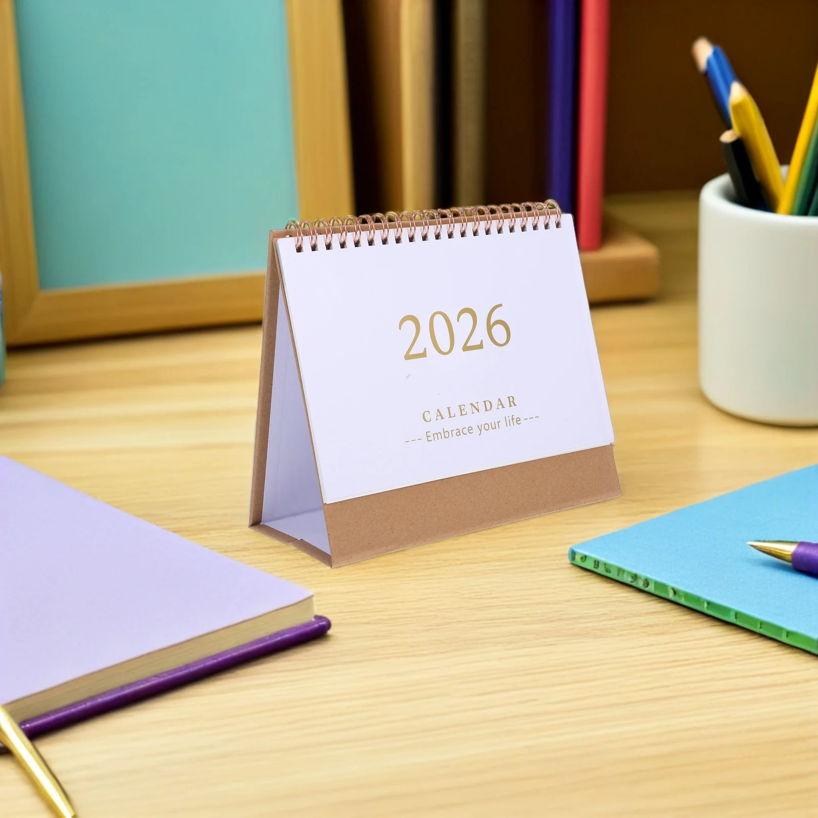 2026 Daily Flip Calendar Small Desktop Planner Stand Up Twin Wire Binding Monthly Schedule Organizer Home Office