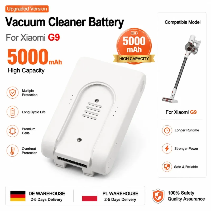 25,2V 5000mAh Wiederaufladbarer Akku für Xiaomi Staubsauger G9 G10 T10 R10 S1, Ersatz-Li-Ionen-Akku kompatibel mit DGDXT-7S1P-001, Hochleistungsakku mit hoher Kapazität, längere Reinigungsleistung,