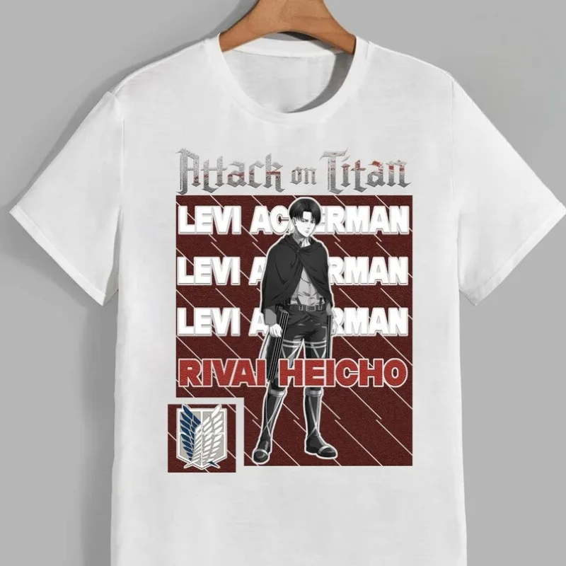 Levi AckermanโจมตีบนTitansอะนิเมะOversizeเสื้อยืดผู้ชายผู้หญิงแขนสั้นสบายๆTeesผ้าฝ้ายStreetwearคอสเพลย์เสื้อลําลอง