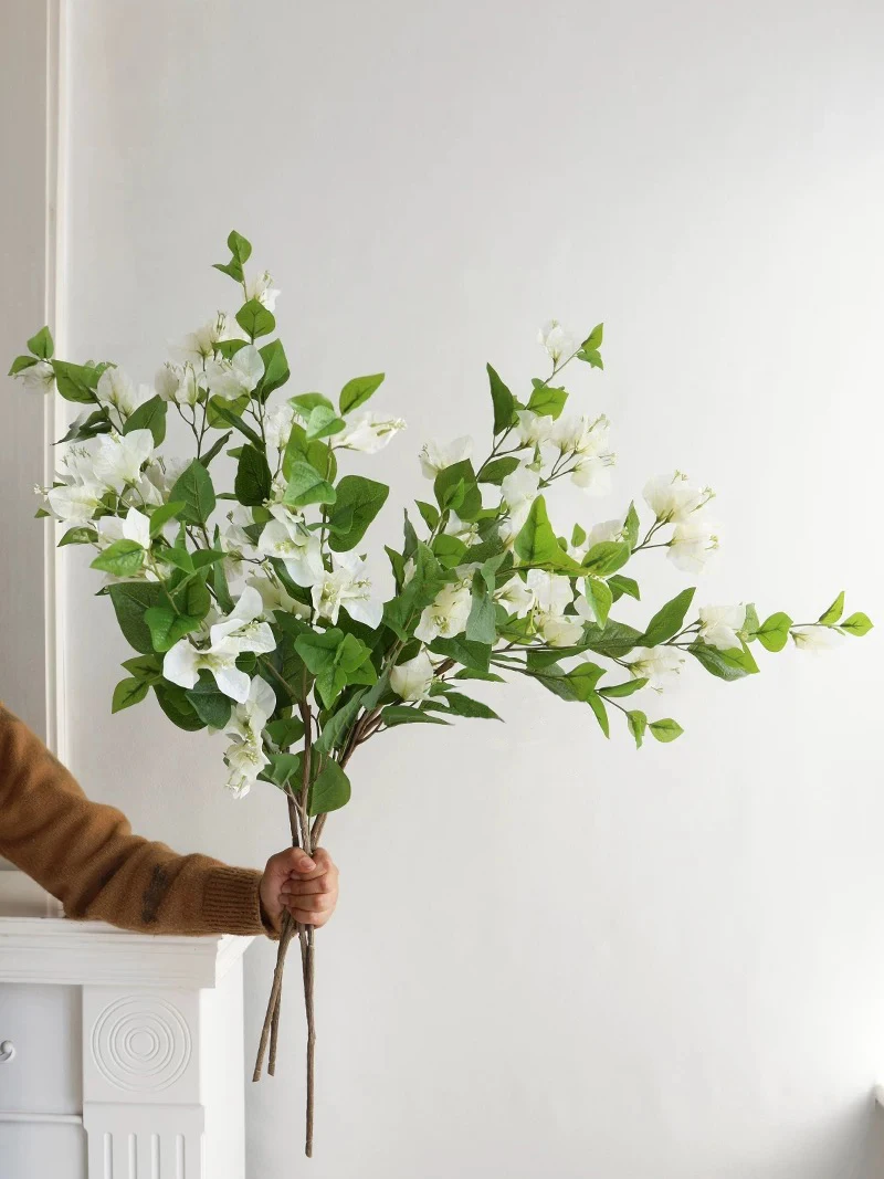 3 Peças de Flores Artificiais de Bougainvillea Brancas, Ramos de Bougainvillea de Tecido Falso, Flores Decorativas Rosas para Decoração de Casa e Casamento