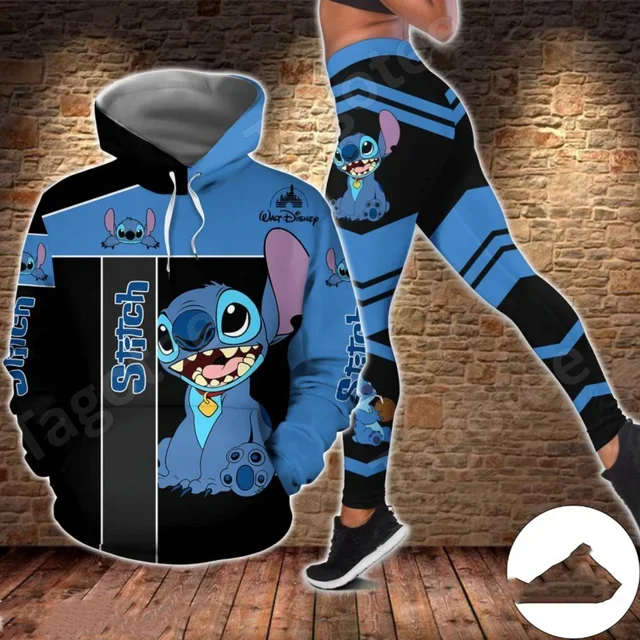 Sudadera con capucha personalizada de Disney Stitch 3D para mujer, traje de Leggings, pantalones de Yoga de puntada, pantalones de chándal, traje deportivo de moda, traje de Yoga