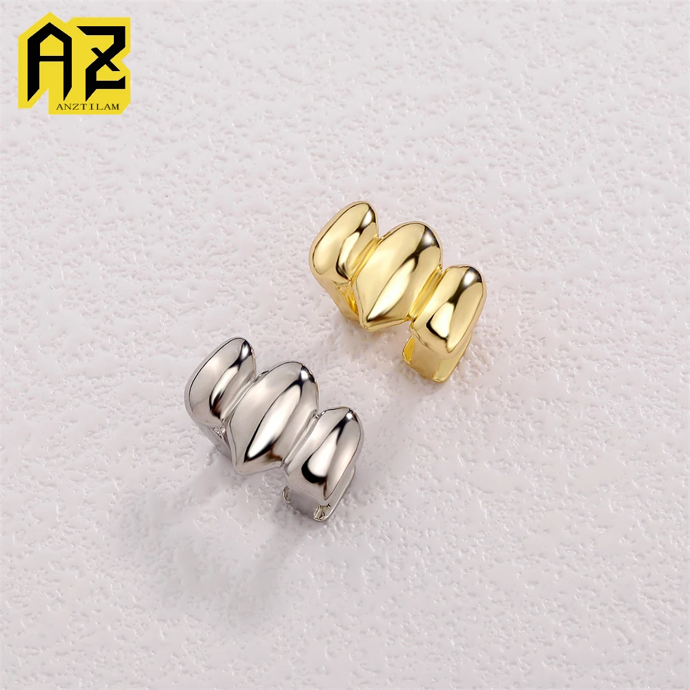 Anztilam Three Teeth Grillz Iced Out Grill Tooth Men Women Hip Hop Grills Caps Brass Fashion Jewelry Free Shipping