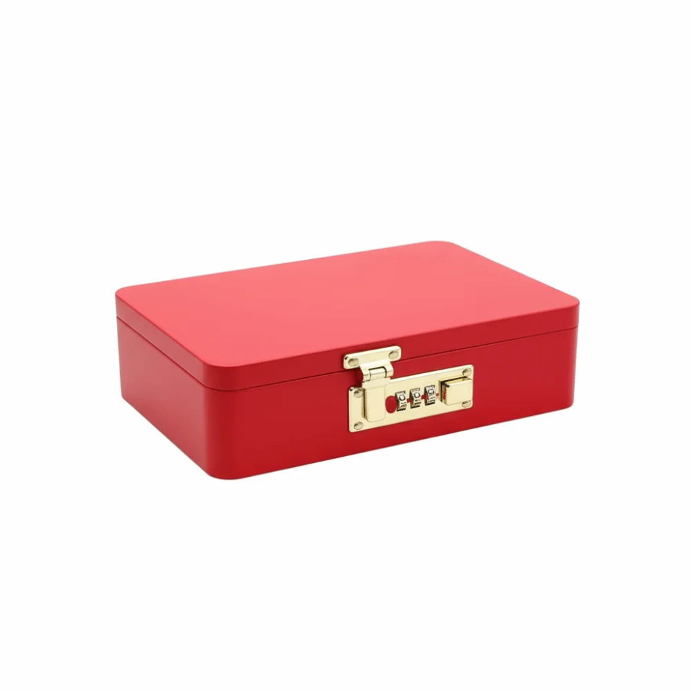 Caja de almacenamiento con cerradura de combinación y contraseña, construcción metálica, diseño con tapa abatible, caja fuerte para llaves, almacenamiento seguro, forma rectangular