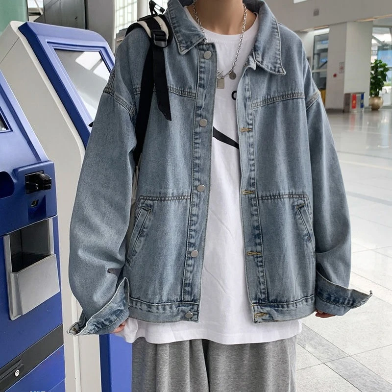 Veste en jean pour hommes à revers rétro prix pas cher élégant japonais dans les vêtements les plus bas esthétique Joker bas porté taille L mâle Jean manteaux