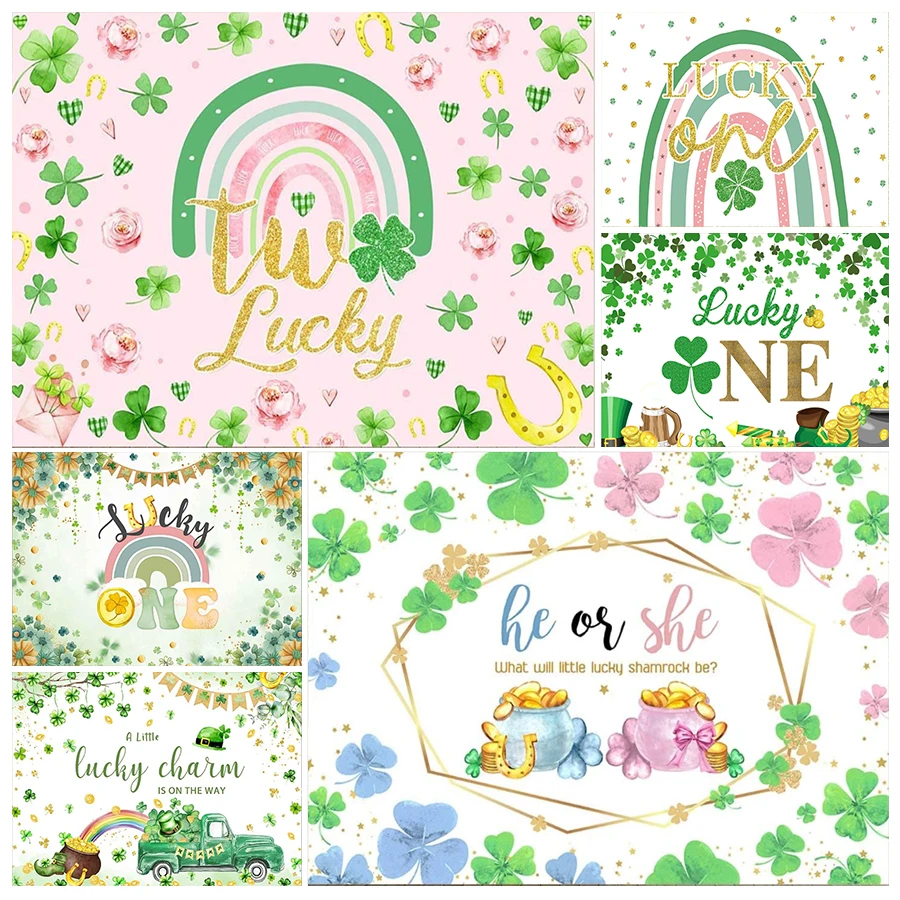 Lucky One Birthday Backdrop for Girl Green Shamrock Rainbow 1st Birthday Backdrop Green Clover Pink Floral St Patrick's Day Prop