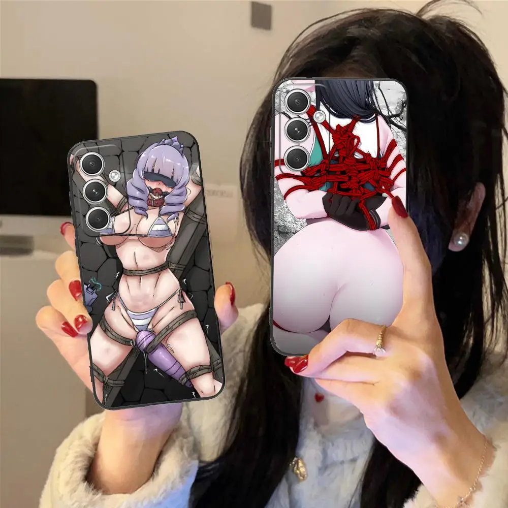 أنيمي هنتاي Waifu Senpai قضية الهاتف لسامسونج غالاكسي S25 S24 S23 S22 S21 S20 S10 S9 زائد FE الترا لايت الأسود الفاخرة غطاء