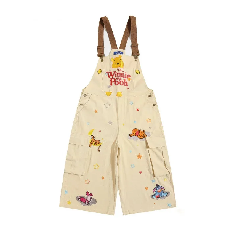 

HELLOMARCEL Top Quality EU US Size Vintage Cartoon Embroidered Patch Animal Casual Capri Pants Unisex Cargo Overalls