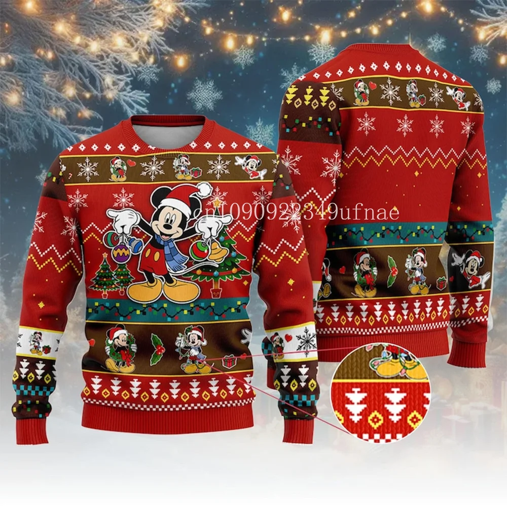 2025Merry Christmas Mickey Mouse Disney Ugly Christmas Sweater Gift Santa Claus Pullover Men 3D Autumn And Winter Sweatshirt