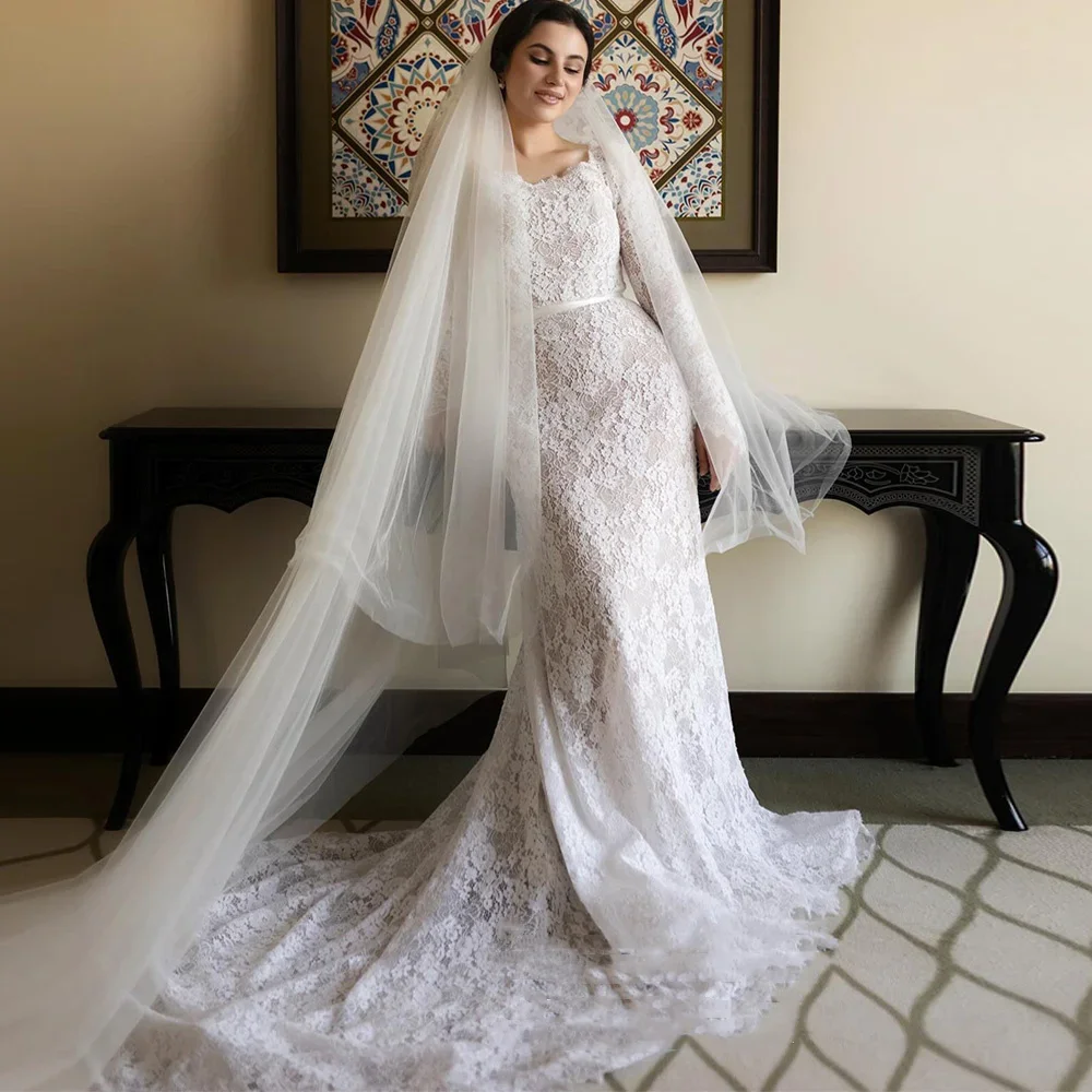 Flavinke personnalisé dentelle sirène robes De mariée pour mariée chérie manches longues exquise dentelle robes De mariée Vestido De Noiva