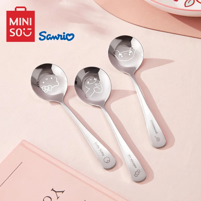 MINISO Senrio My Melody 304 Stainless Steel Spoon Cinnamoroll Cartoon Soup Ladle Kawaii Hello Kitty Round Head Long Handle Spoon