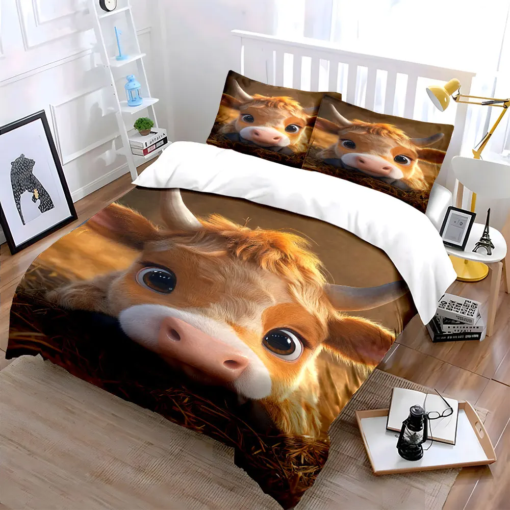 Cow's Back Sunlit Straw Scene Bedding Set for Kids Luxury Gift 3pcs Digital Print Comforter Set Soft Comfortable Breathable