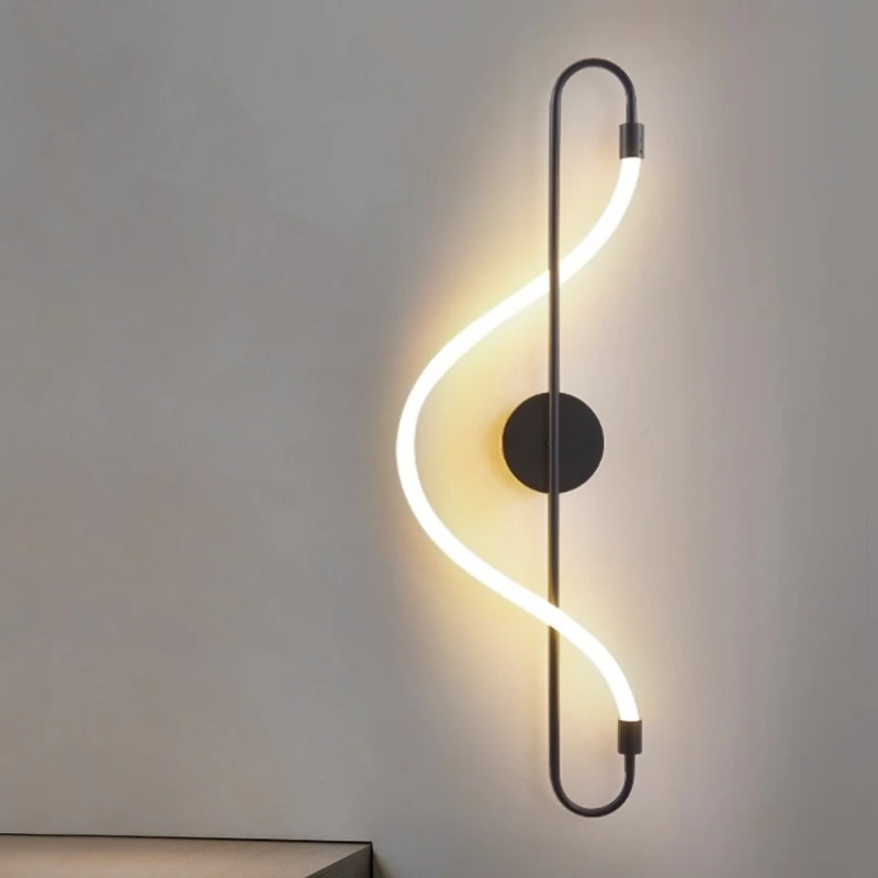 

Minimalist Bend Line LED Wall Lamp Living Room Background Bedroom Staircase Bedhead Creative Music Notation Wall Lights
