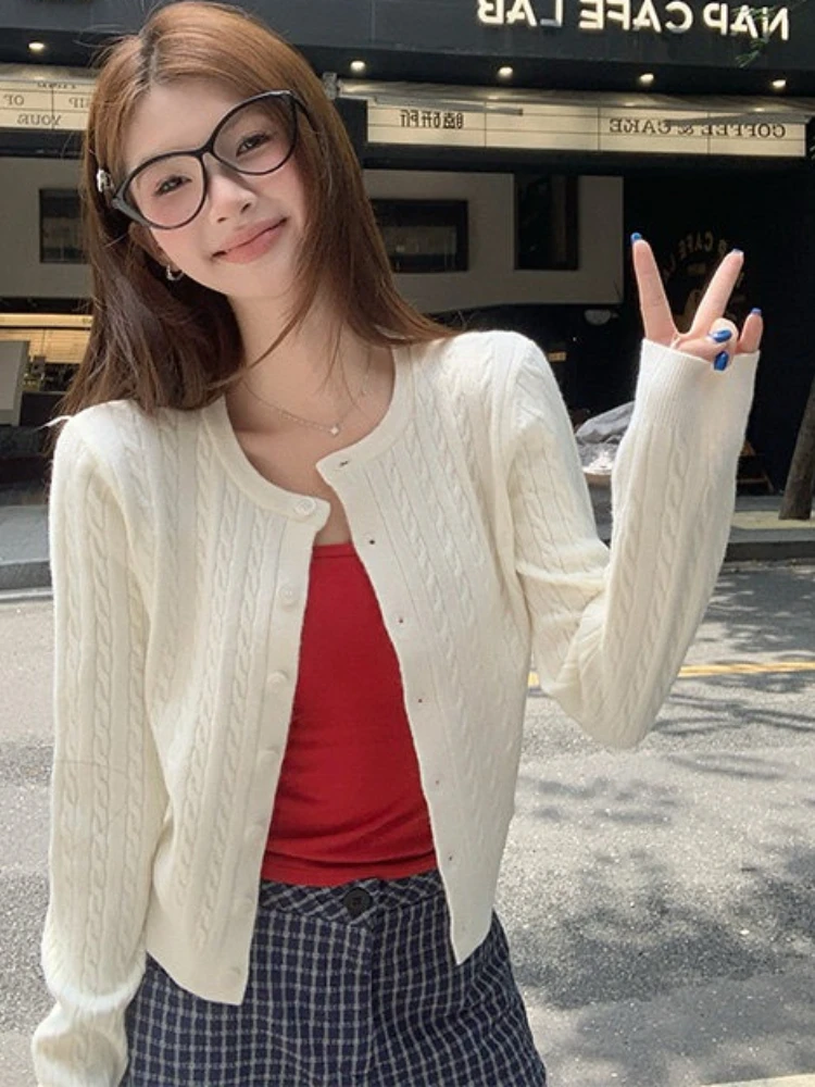 AOSSVIAO 2026 Early Autumn Winter Women Black Cable Knit Sweater Trendy Solid Versatile Cardigan Popular Outerwear Knit Top