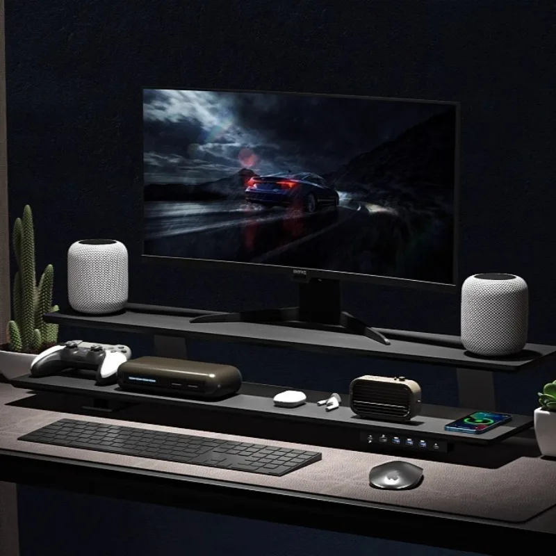 

Solid Wood Gaming Desk Top, Monitor Riser Stand, Charging Shelf & USB Hub, Hidden Storage USB Dock for PC gaming setup