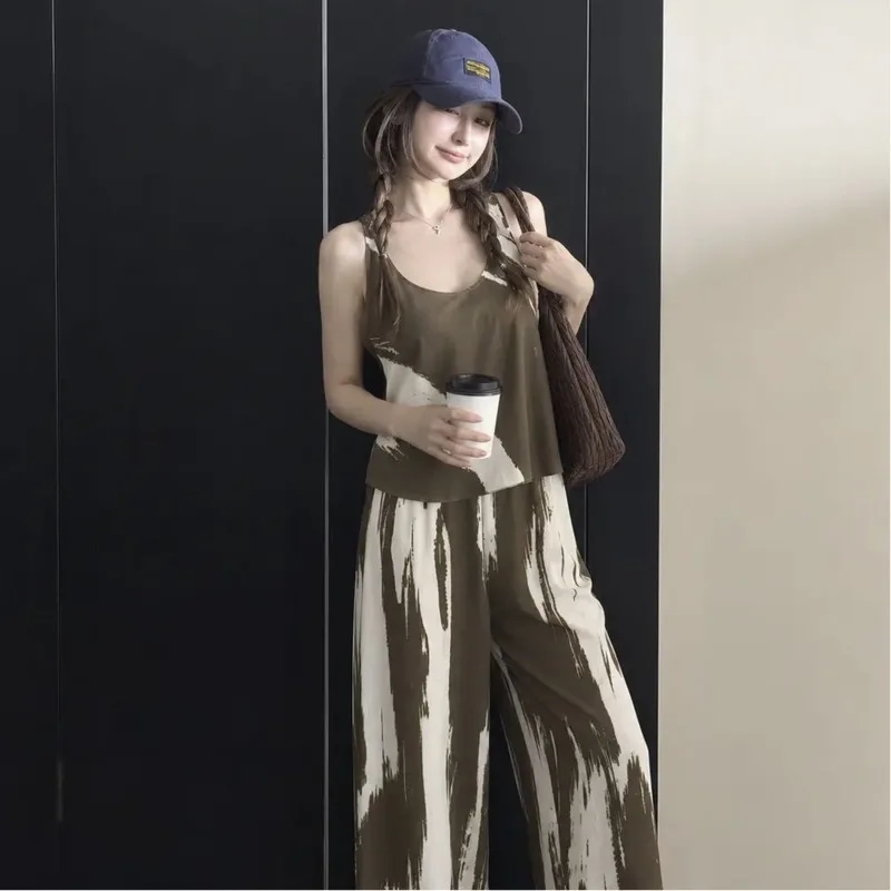 Women Girl Pajamas 2piece Set 26 New High-End Stylish Stripe Loose Thong Top Wide-Leg Vacation Nightgown Sleepwear Hpmewear