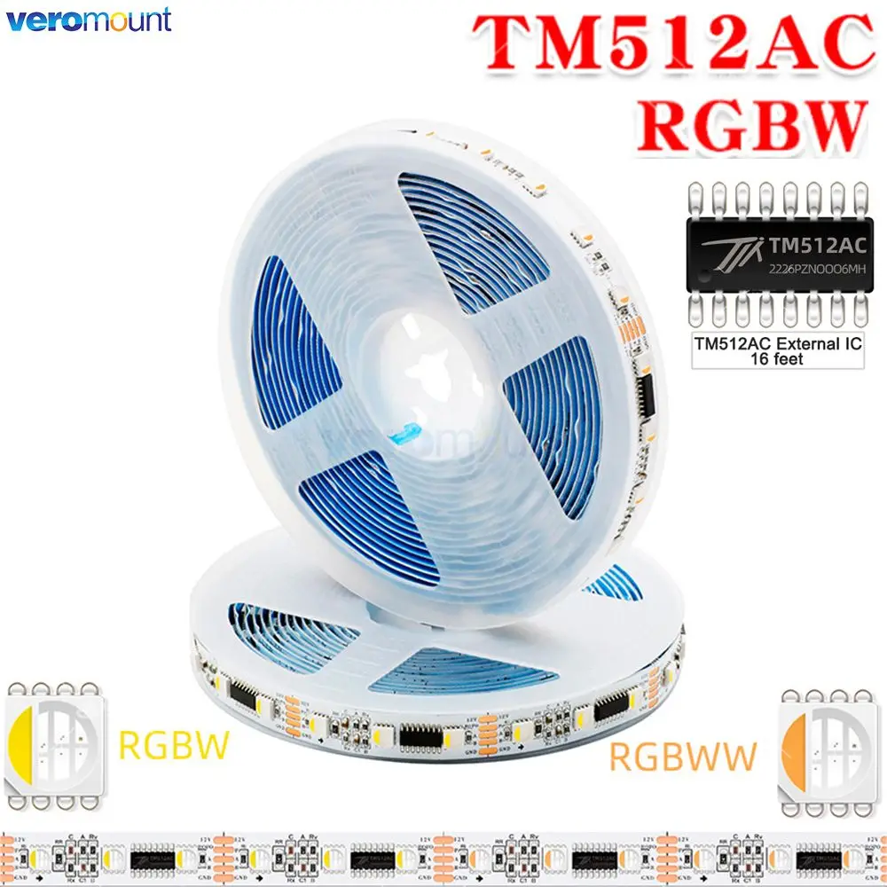 

DC12V 24V Standard DMX512 External TM512AC 10/16Pin IC SOP10 SOP16 5050 4 in 1 RGBW Digital Pixel LED Strip 60Leds/m 10/12mm PCB