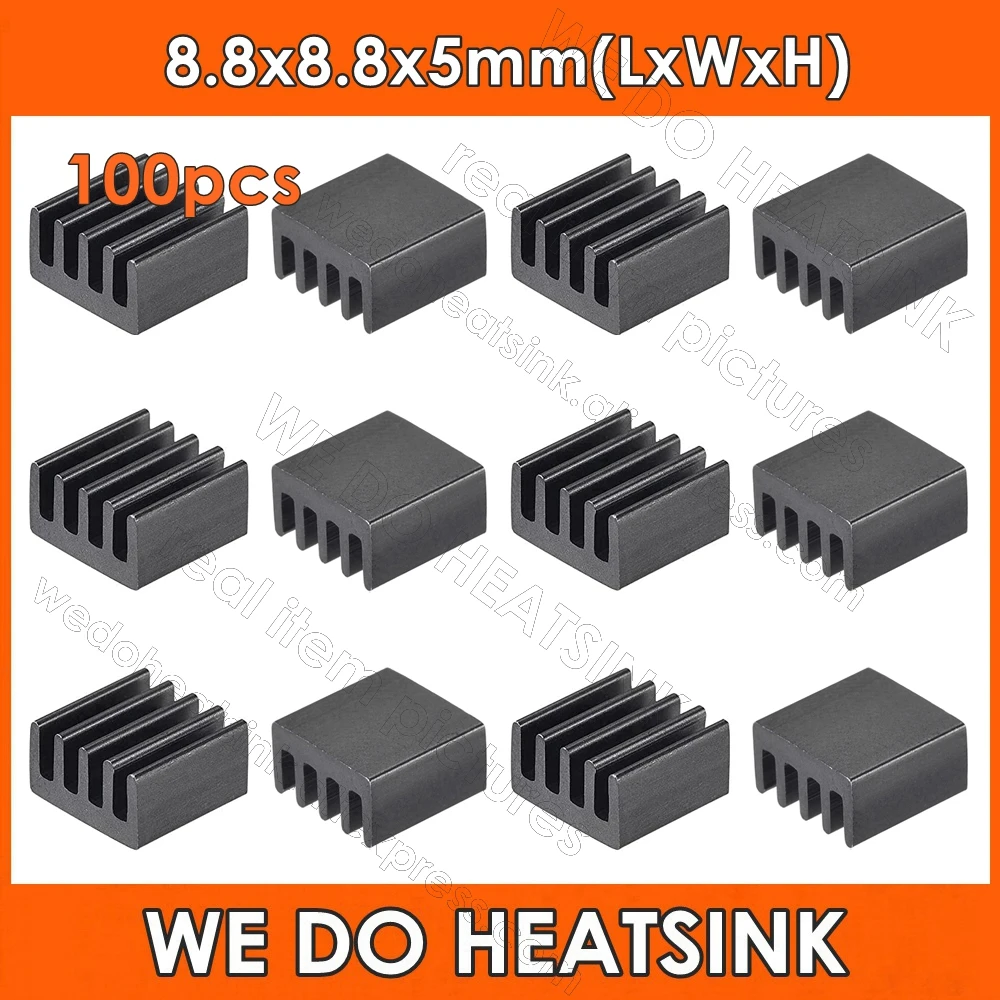 

WE DO HEATSINK 100pcs 8.8x8.8x5mm Black Anodize Ram SOIC8 FET Heatsink Aluminium Chipset Aluminum Heat Sink Fans & Cooling