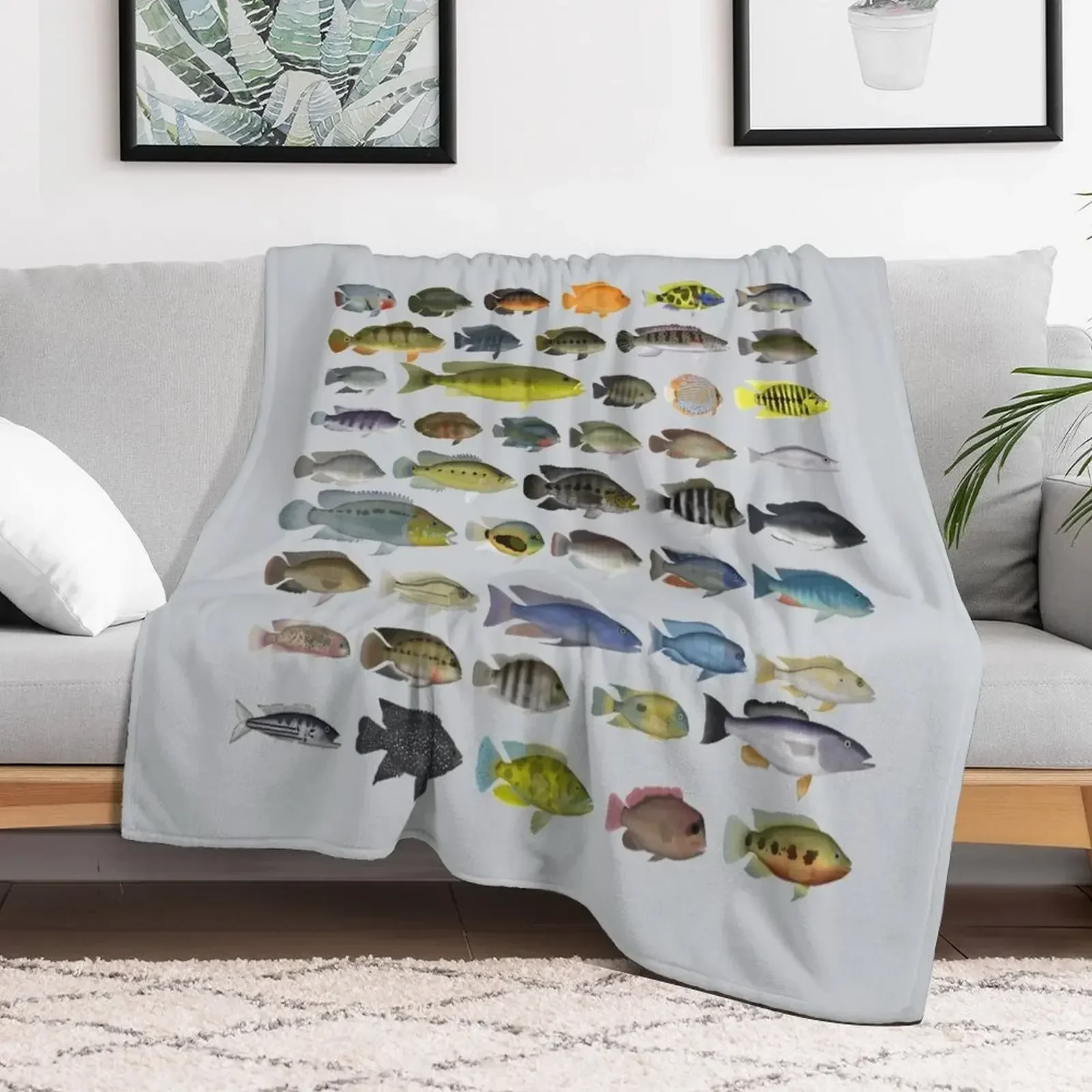 Cichlid Group Throw Blanket Shaggy Loose Blankets