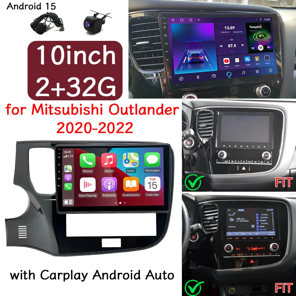 

10''2+32G Car Stereo GPS Navigation for Mitsubishi Outlander 2020-2022 Android15 with Carplay Android Auto Bluetooth WiFi FM/RDS
