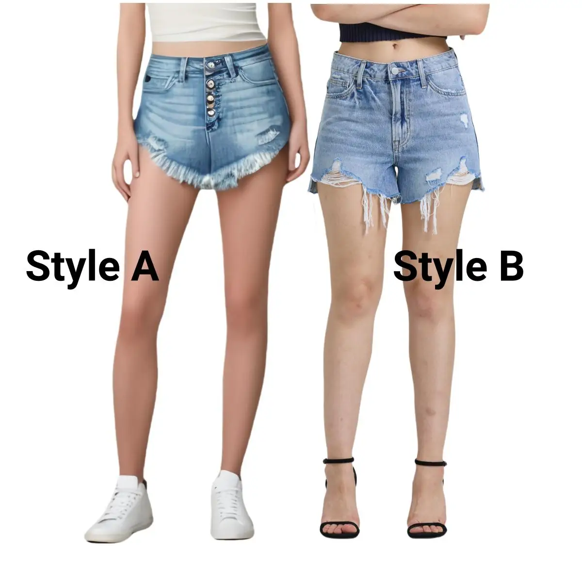 

Women High Rise Button Up Denim Shorts Raw Hem Distressed Ripped Light Blue Washed Comfort Fitted Casual Style Chic Bottom