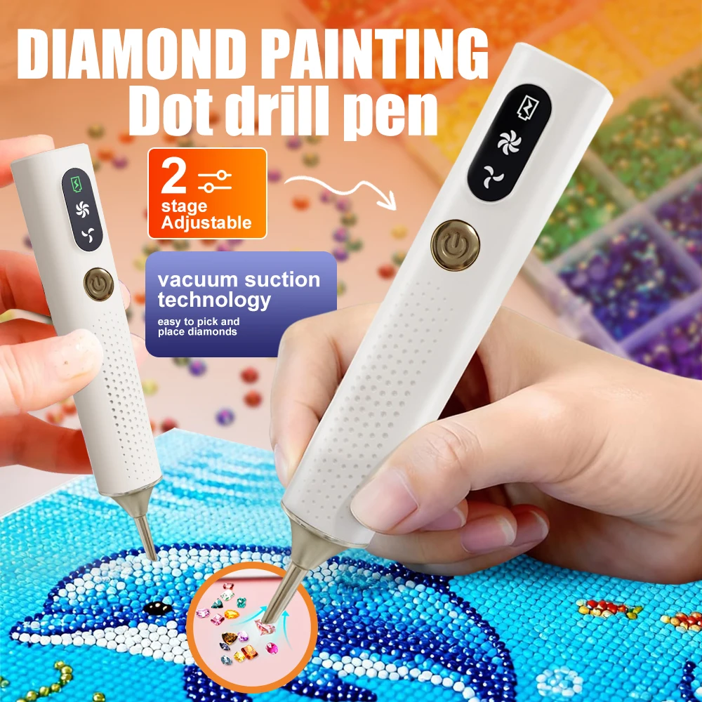 Electric Diamond Painting Pen 2-Speed Strong Suction Diamond Art Pen Wax-Free Tool for Faster Precise DIY Rhinestone Painting