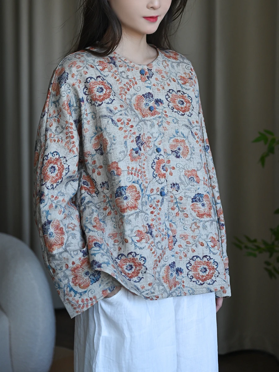 

New Chinese Style Loose Fit Pure Cotton Women's Jacket Spring Vintage Button up Slimming National Spirit Top