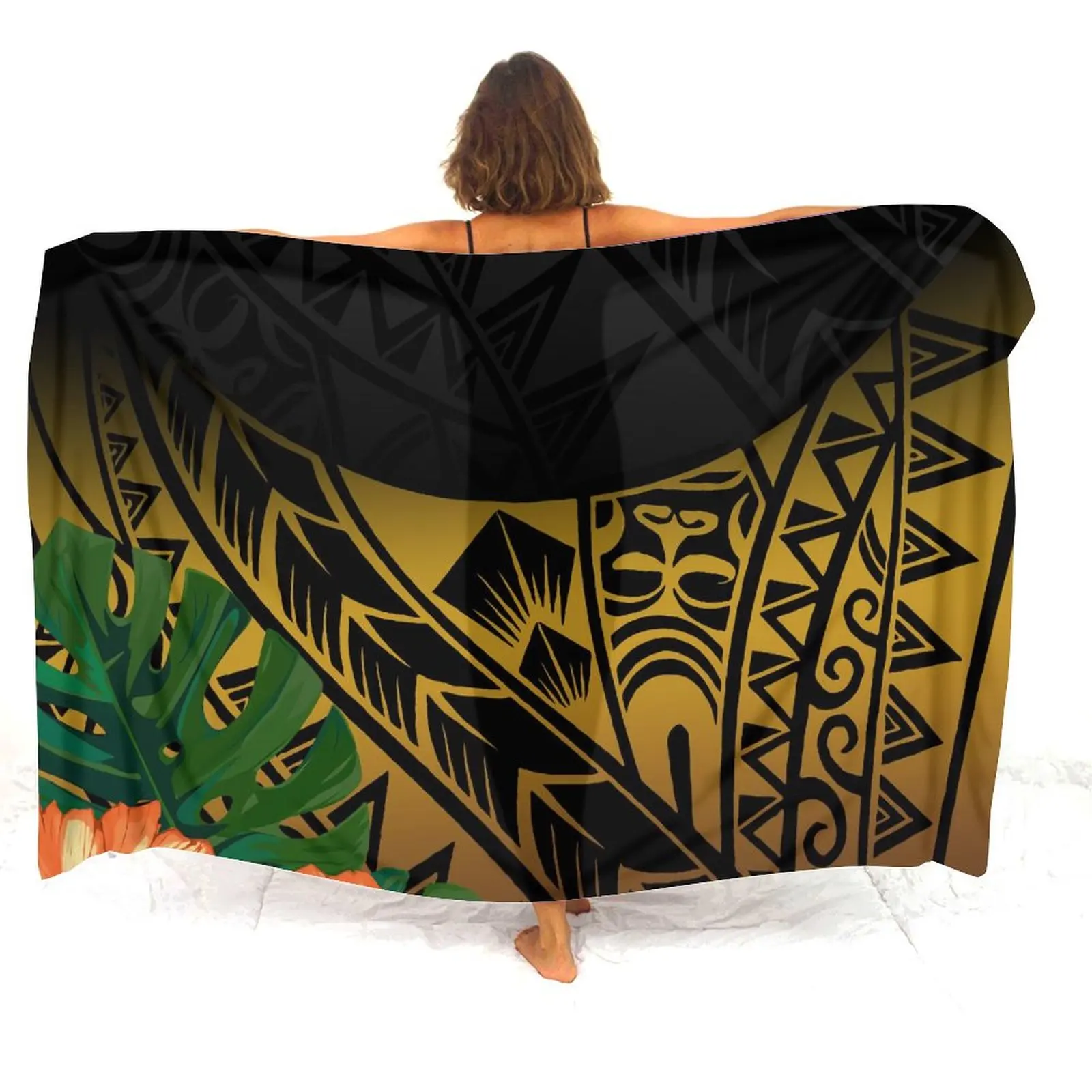 One-Piece All-In-One Coat For Women Sun Sarong Light Summer Getaway Cover-Up Bikini Custom-Designed With Polynesian Print Patter