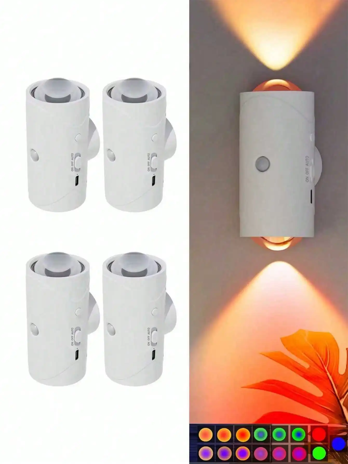 Bañador de pared LED de 3 modos: haz arriba/abajo, recargable por USB-C, inalámbrico para terraza/dormitorio/escritorio.