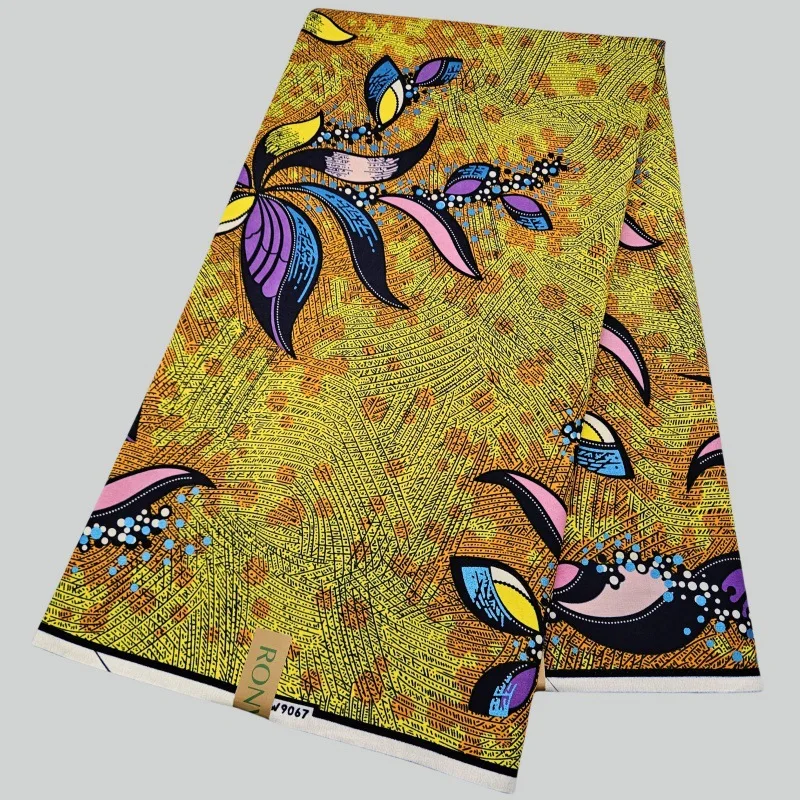 

46-дюймовая длинная хлопковая африканская восковая ткань шириной 6 ярдов с цветочным принтом для шитья своими руками, ткань батик для желто-зеленого платья, подушки R2845