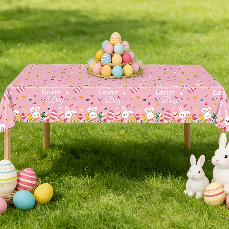 1/2/3pcs Happy Easter Tablecloth - Pink Bunny Egg Tablecloth 108 X 51 Inches, Disposable Rectangular Spring Floral Tablecloth, S