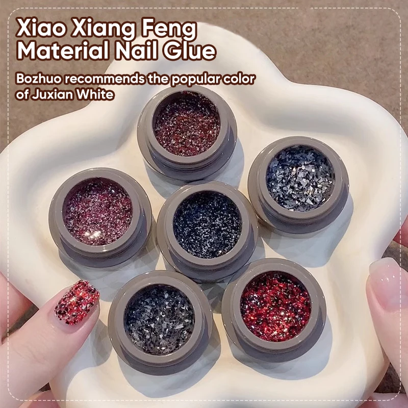 Xiaoxiangfeng Materiale Smalto per unghie gel glitterato Nuovo tipo di pittura Colla Pellicola glitter esplosiva Colla esclusiva per saloni di manicure